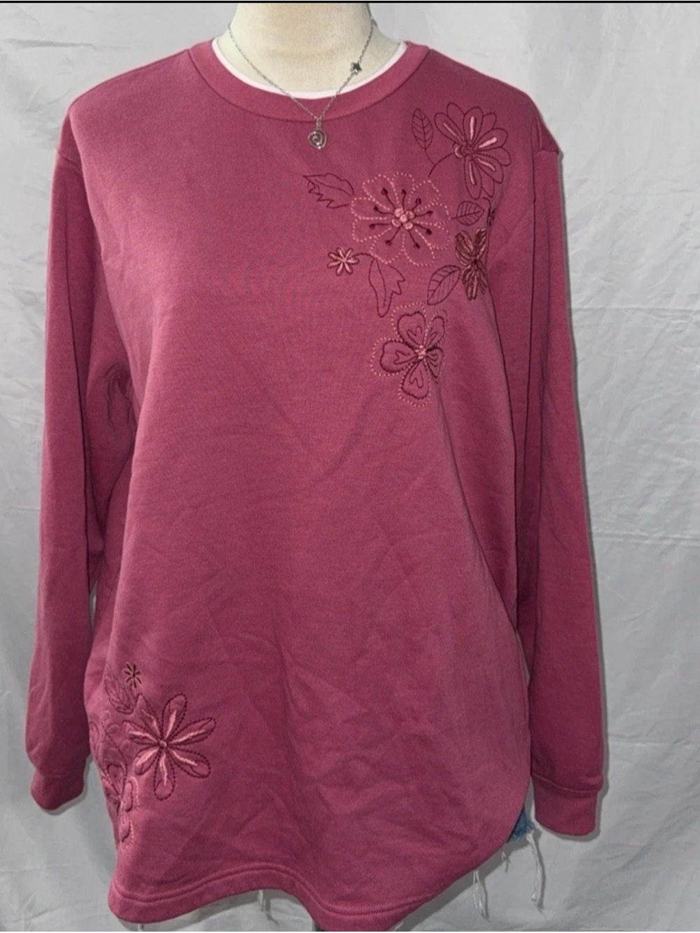 Blair Floral Embroidered Crewneck Sweatshirt - Roseberry